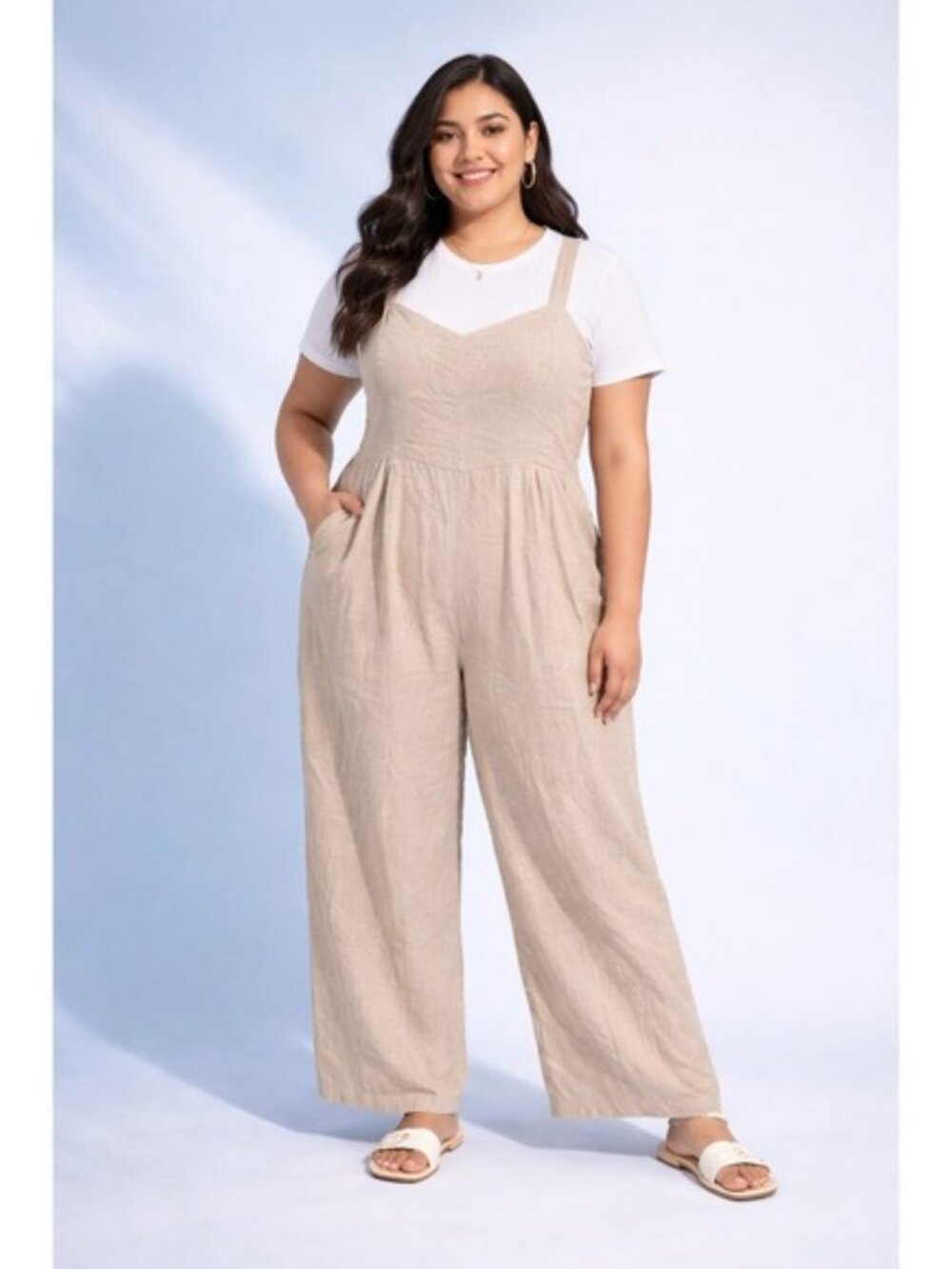 Old Navy Bundle Of 2 Jumpsuits Linen Blend Wide Leg Stripes Neutral Size 3X